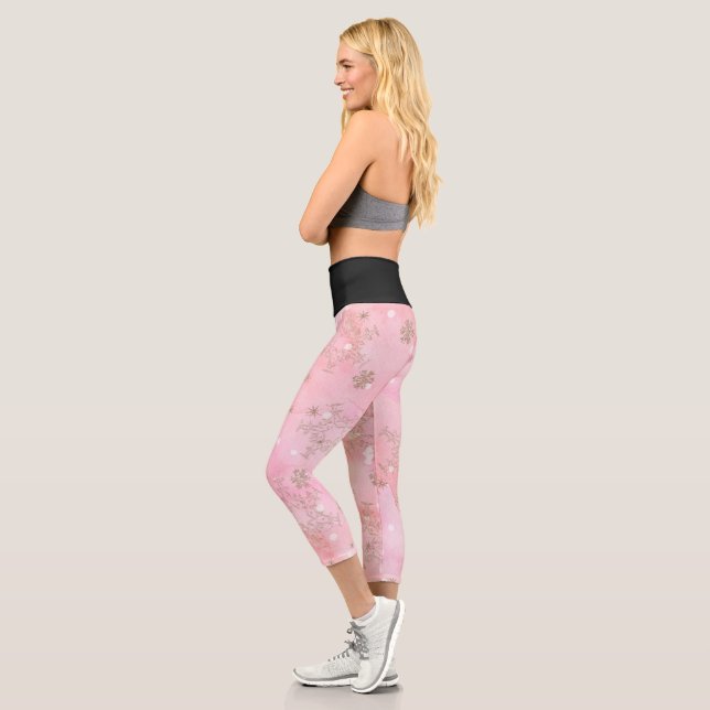 Leggings Capri Copos de Navidad Rosados Patrón Boho (Izquierda)