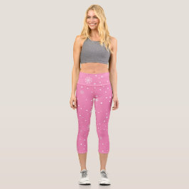 Leggings Capri Copos de nieve en rosa y blanco y puntos