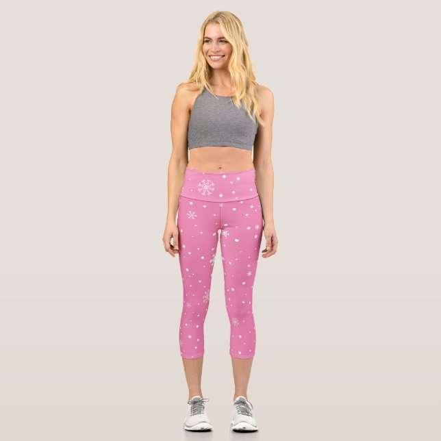 Leggings Capri Copos de nieve en rosa y blanco y puntos (Anverso)