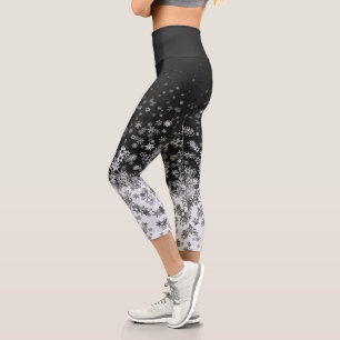 Leggings Capri Copos de nieve negros y blancos