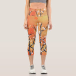 Leggings Capri Coral floral de espinas negras de primavera Capri<br><div class="desc">Bonito de pintura en flor de espina negra en un fondo de naranja de coral.
Inspirado por un erizo cerca de donde estaciono mi auto.</div>