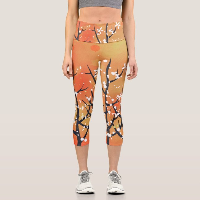 Leggings Capri Coral floral de espinas negras de primavera Capri  (Anverso)