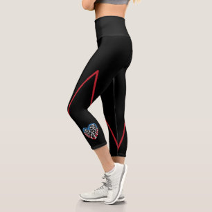 Leggings Capri Corazón de fútbol femenino - Bandera estadounidens