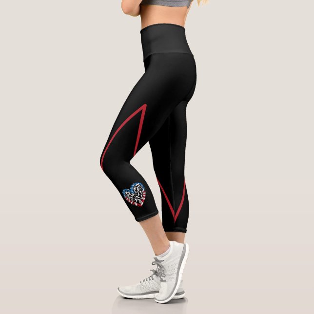 Leggings Capri Corazón de fútbol femenino - Bandera estadounidens (Izquierda)