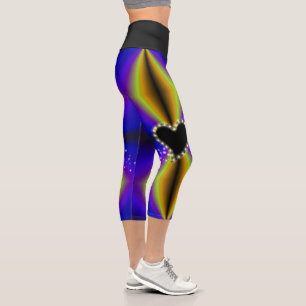 Leggings Capri Corazón negro con estrellas en arcoiris amarillo p