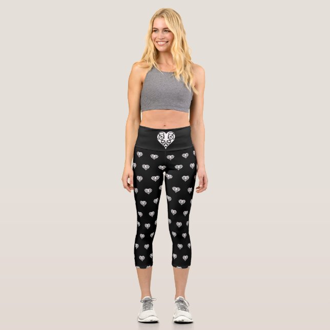 Leggings Capri Corazón negro y blanco filigrí (Anverso)