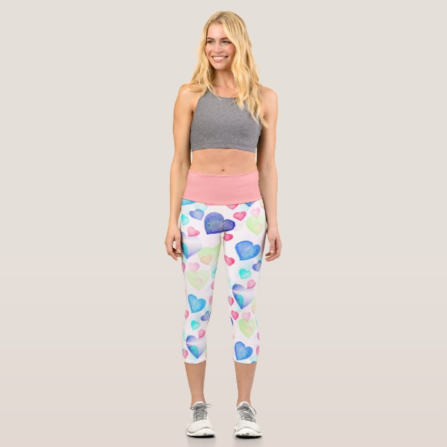 Leggings Capri Corazones de acuarela (Anverso)