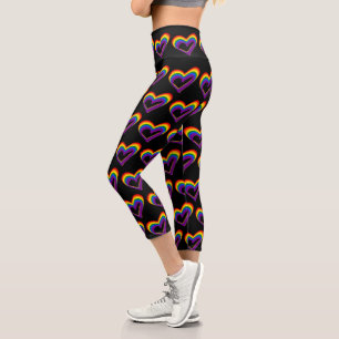 Leggings Capri Corazones de arcoiris LGBT lindo Patrón orgullo ga