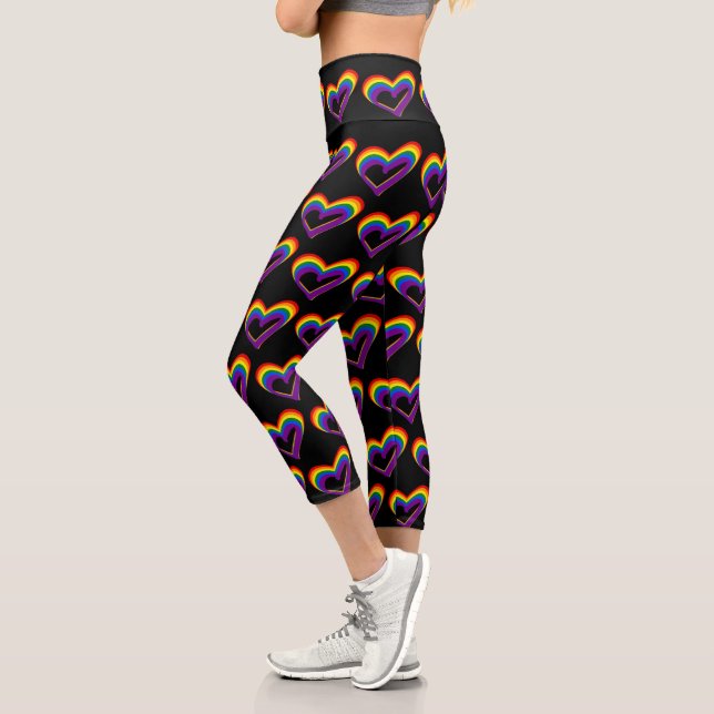 Leggings Capri Corazones de arcoiris LGBT lindo Patrón orgullo ga (Izquierda)