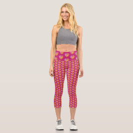 Leggings Capri Corazones de cristal acuarela de color rosa lentes