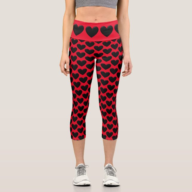 Leggings Capri Corazones de Puffy Negros (Anverso)