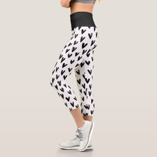 Leggings Capri Corazones Doodle Blancos Y Negros Lindos