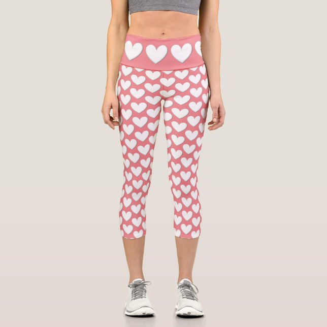 Leggings Capri Corazones Esponjosos Blancos (Anverso)