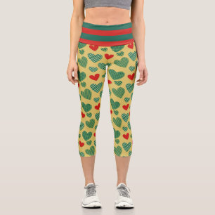 Leggings Capri Corazones Rojo y Verde
