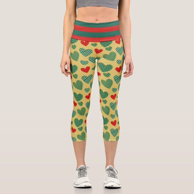 Leggings Capri Corazones Rojo y Verde (Anverso)