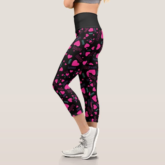 Leggings Capri Corazones rosados y amor - diseño romántico (Izquierda)