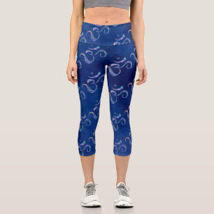 Leggings Capri Corbata teñida de azul marino jaspeada con Om disp
