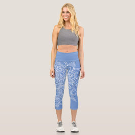 Leggings Capri Cornflower azul y manjala blanca yoga capri
