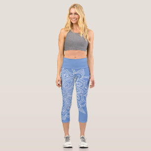 Leggings Capri Cornflower azul y manjala blanca yoga capri