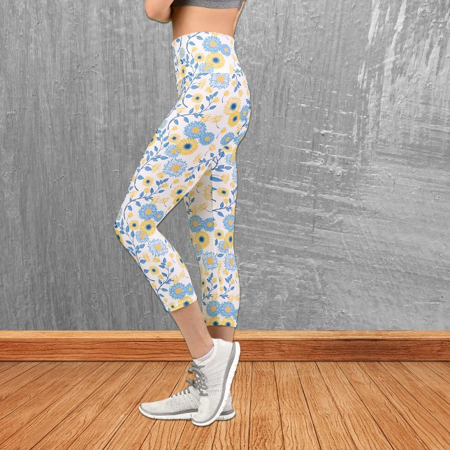 Leggings Capri Cornflower Blue Yellow Floral Pattern (Subido por el creador)