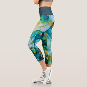 Leggings Capri Cosmos de tinta azul verde de oro para alcohol