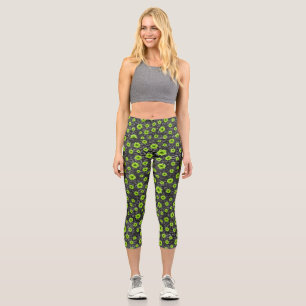 Leggings Capri Cránulos verdes y diseño de la serie de girasoles