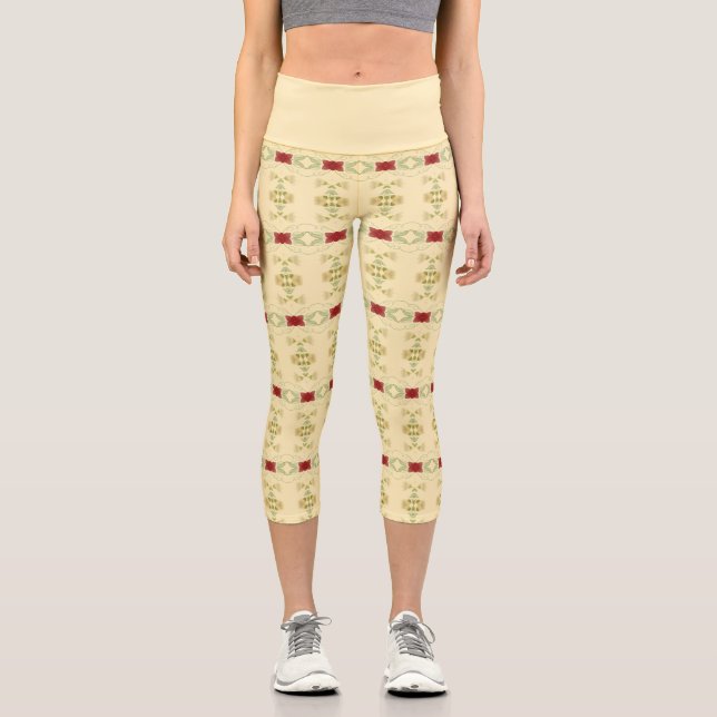 Leggings Capri Crema con patrón floral (Anverso)