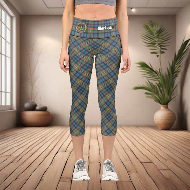 Leggings Capri Crest de Clan MacLellan sobre antiguo tartán (Subido por el creador)