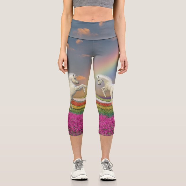 Leggings Capri Crías de Unicornio Arcoíris Fantasía (Anverso)
