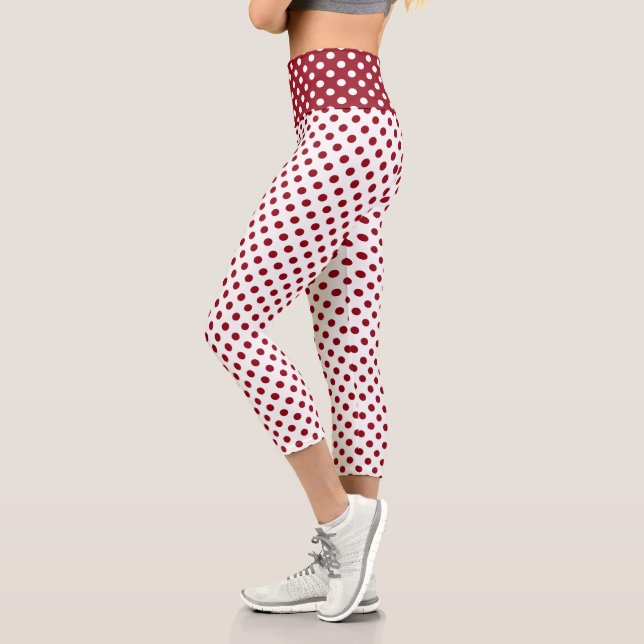 Leggings Capri Crimson Red Polka Doce Círculos (Izquierda)