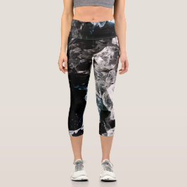 Leggings Capri Cristales blancos en el espacio exterior negro