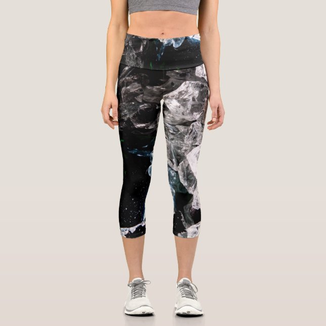Leggings Capri Cristales blancos en el espacio exterior negro (Anverso)