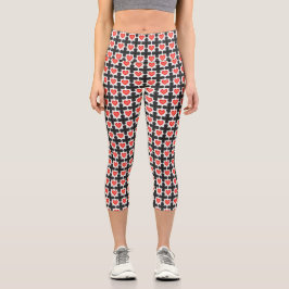 Leggings Capri Cross Shaped Checkered Pattern with Red Hearts