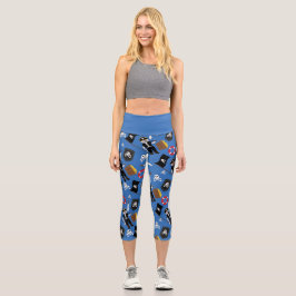 Leggings Capri cruces de cráneo de gato pirata azul