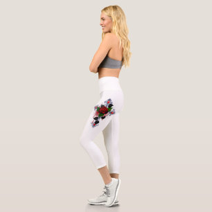 Leggings Capri Cruz de Plata con una Rosa Roja