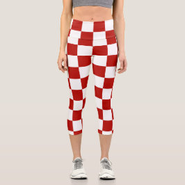 Leggings Capri Cuadrados a cuadros rojos blancos geométrico retro