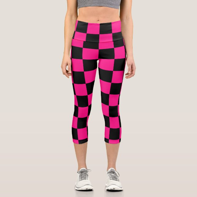 Leggings Capri Cuadrados controlados retro geométrico negro rosa  (Anverso)