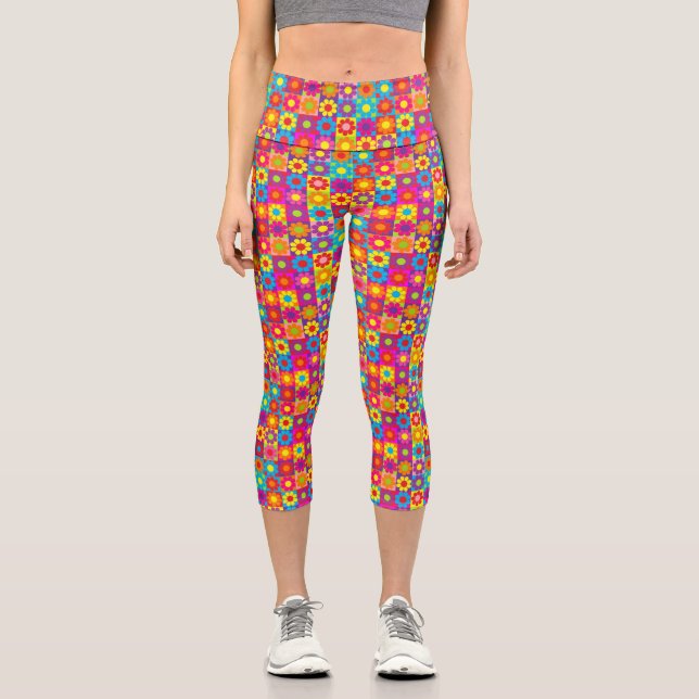 Leggings Capri Cuadrados de energía de flor (Anverso)