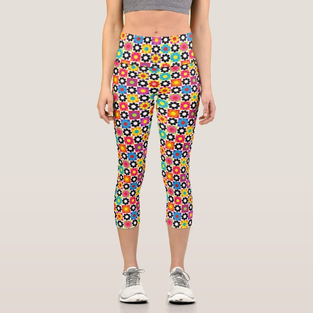 Leggings Capri Cuadrados de Flower Power (Anverso)