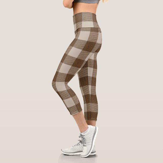 Leggings Capri Cuadro de Búfalo Marrón y Beige Hermoso  (Izquierda)