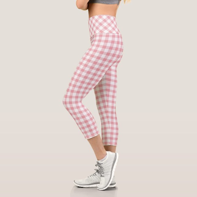 Leggings Capri Cuadro de Búfalo Rosa y Blanco (Izquierda)