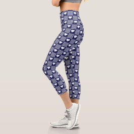Leggings Capri Cuadros de búfalo azules y blancos con corazones