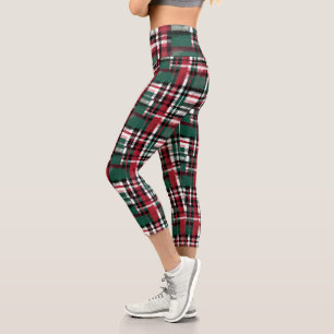 Leggings Capri Cuadros de Navidad en Rojo Verde Blanco y Negro