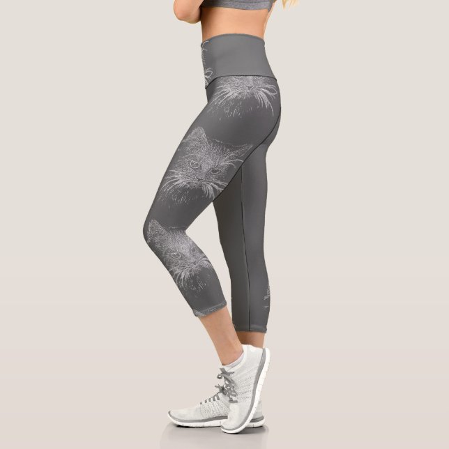 Leggings Capri Cuadros Funky Cat Kitten Eyes Face Sketch (Izquierda)
