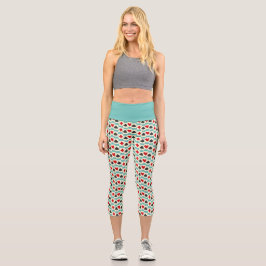 Leggings Capri Cuarteto de cartas divertidas en Aqua