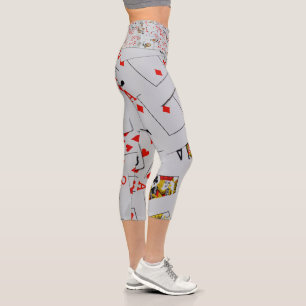 Leggings Capri Cubierta De Cartas De Juego Dispersas, Piernas Cap