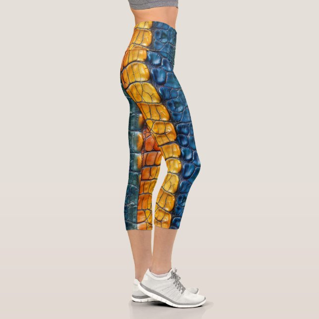 Leggings Capri Cuero de reptil azul amarillo (Derecha)