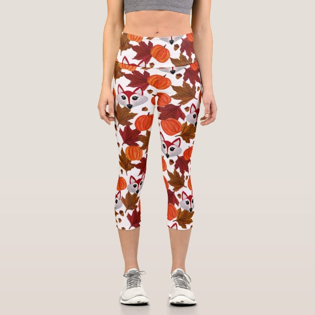 Leggings Capri Cuesta Caída Fox Calabaza Acorn Maple Leaf Waterco (Anverso)