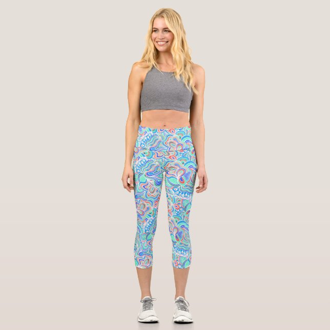 Leggings Capri Cuidada caja de favores de flores de remolino vint (Anverso)