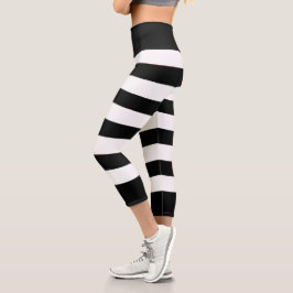 Leggings Capri Cuidada Trendy Black And White Stripes Capri